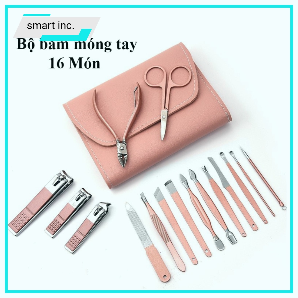 Bộ Bấm Cắt Móng Tay Nail Care Thép Không Rỉ 16 👄FREESHIP👄 Món Màu Hồng Đa Năng