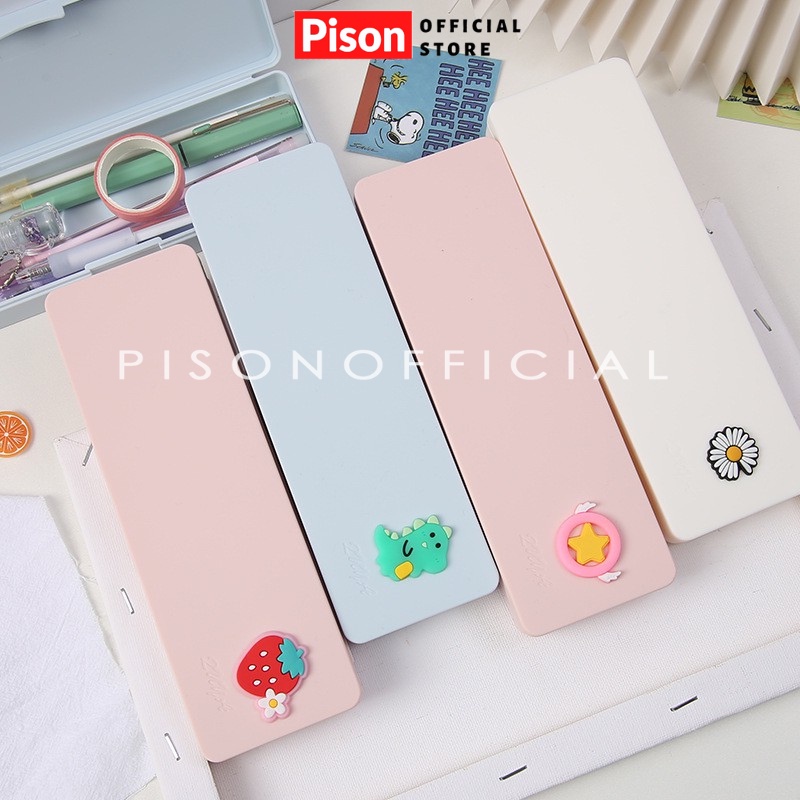 Hộp bút Nhựa trơn gắn Silicon Pison, bao bút họa tiết dễ thương 19.5*6.4cm – SP0164 – 1 cái