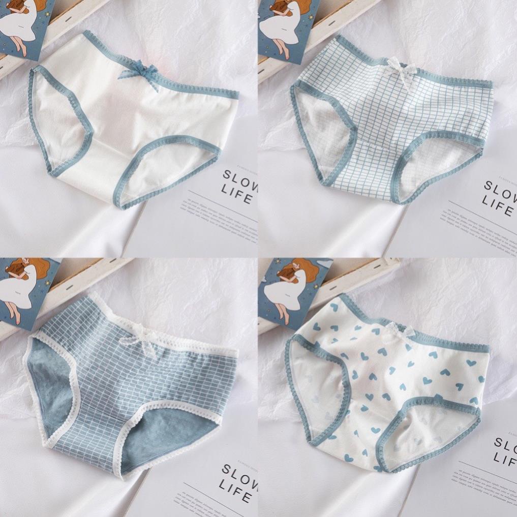 Sét 5 Quần Lót Nữ Đủ Họa Tiết  tim tông xanh viền bèo- Quần Lót Nữ thoáng mát tôn dáng mã 8018 - LADY