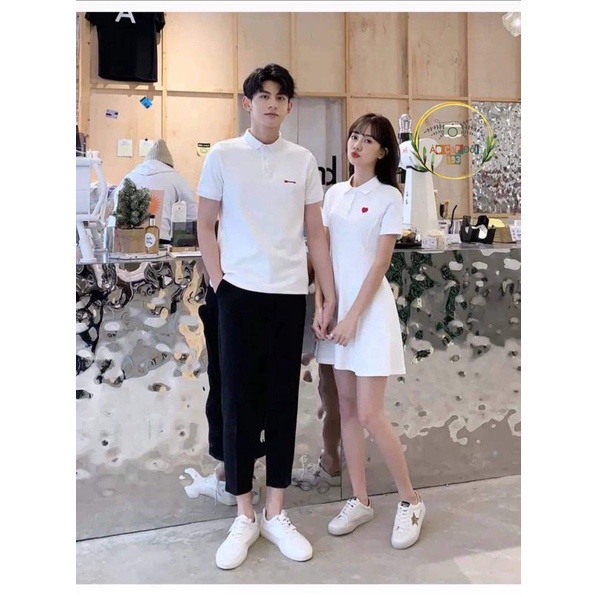 Váy thun đôi nam nữ cổ bẻ trái tim tình yêu