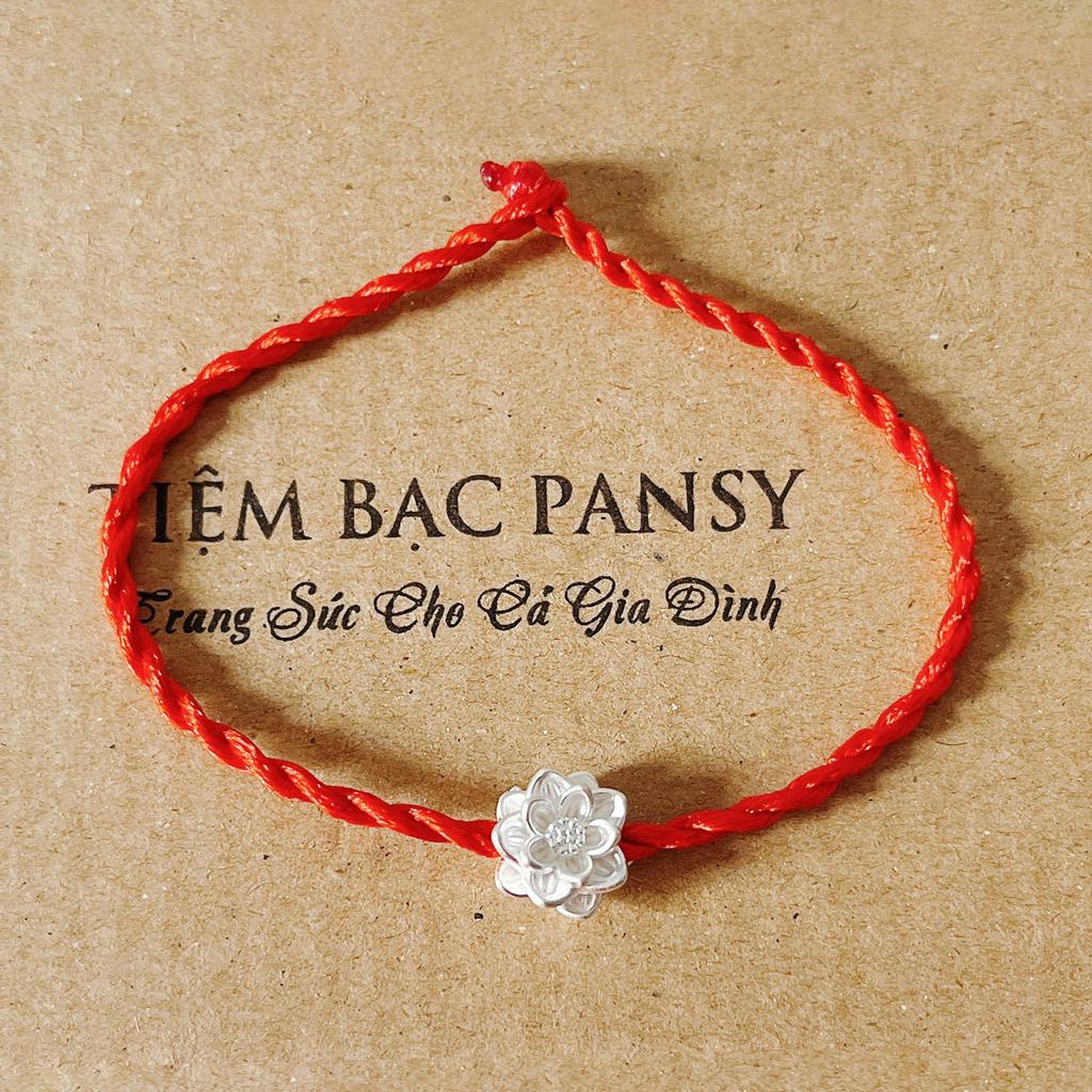 Vòng tay chỉ đỏ mix charm bông sen bạc ta bình an, may mắn - Vòng tay handmade dây lụa xoắn cho người lớn, trẻ em