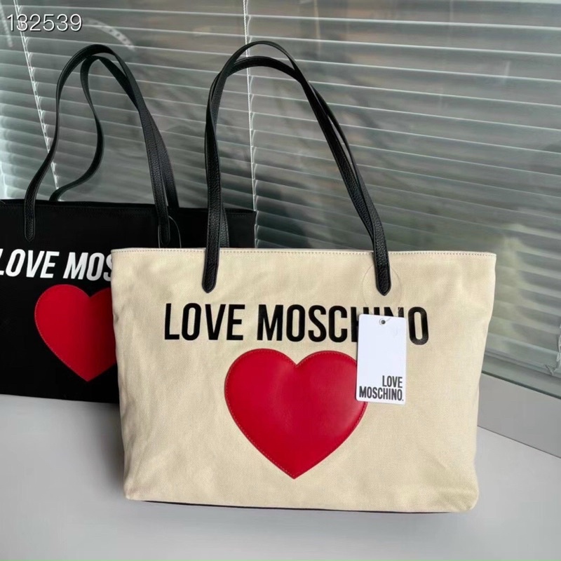 TNS-Túi tote canvas vừa laptop khoá kéo miệng túi siêu trendy Moz shopper bag-màu trắng và đen logo trái tim nổi bật