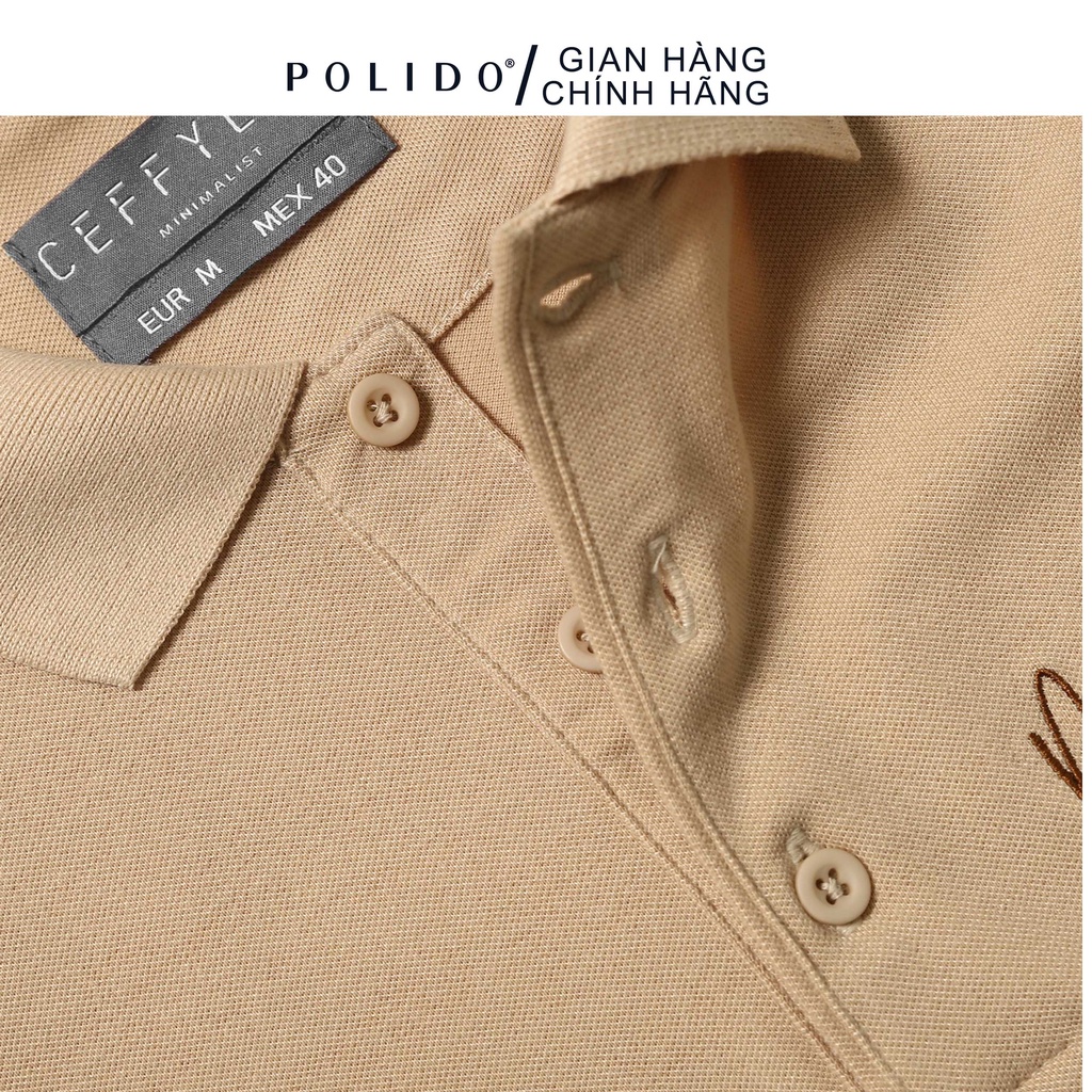 Áo Polo Nam Cộc Tay CEFFYLO Màu Camel Thêu Minimalist Ở Ngực Form Dáng Slim Thấm Hút Mồ Hôi Tốt