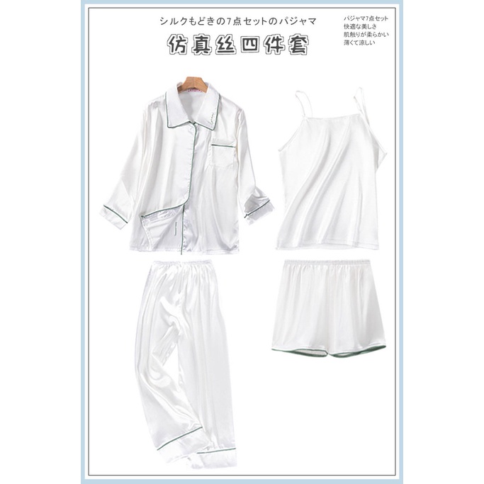 Bộ Đồ Ngủ 4 Món Vải Satin Màu Sắc Nhã Nhặn Dành Cho Nữ