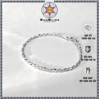 Lắc tay bạc nữ SunBling bi xoắn lấp lánh, kiềng tay bạc Ý mềm, vòng tay bạc 925 sang trọng SB2832