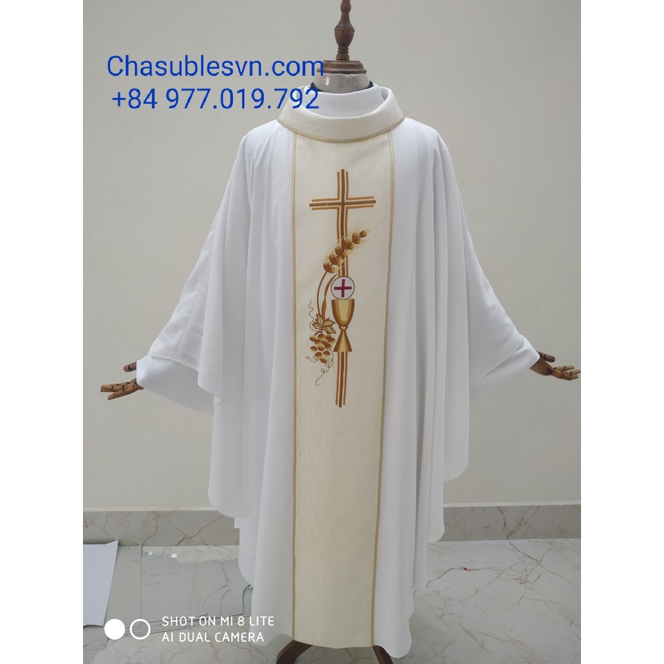 Áo Lễ Linh Mục trắng bạch kim AL1-1 Quà tặng Công Giáo, GIÁNG SINH, Lễ quan thầy, truyền chức, sinh nhật cha xứ