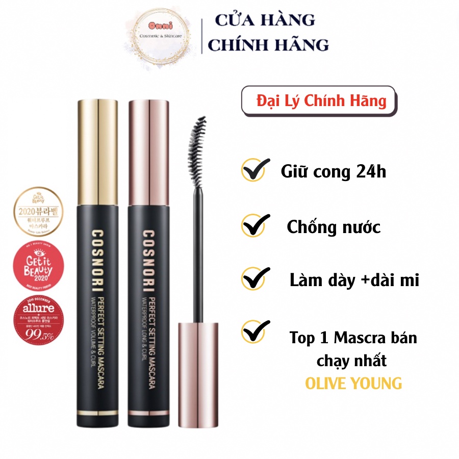 Mascara Chuốt mi chống nước làm dày, dài và cong mi Cosnori Perfect Setting Mascara Waterproof 7ml