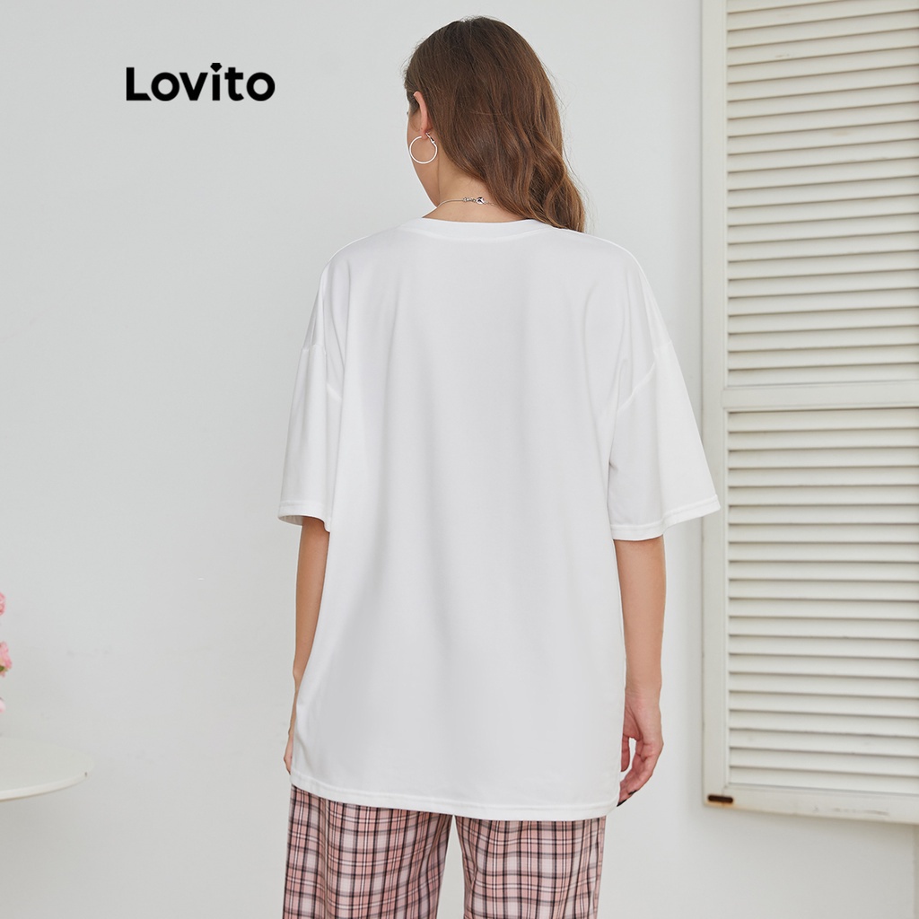 Lovito In khổ thông thường Áo thun cổ tròn In khổ lớn Phong cảnh L24AD030 (Trắng)