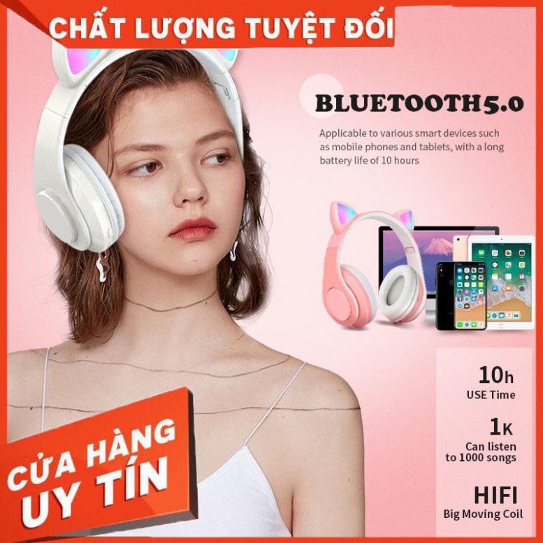 Tai Nghe Mèo Bluetooth , Headphone Tai Mèo Dễ Thương Có Mic,Âm Bass Mạnh Mẽ Và Dung Lượng Pin Khủng 400mAh