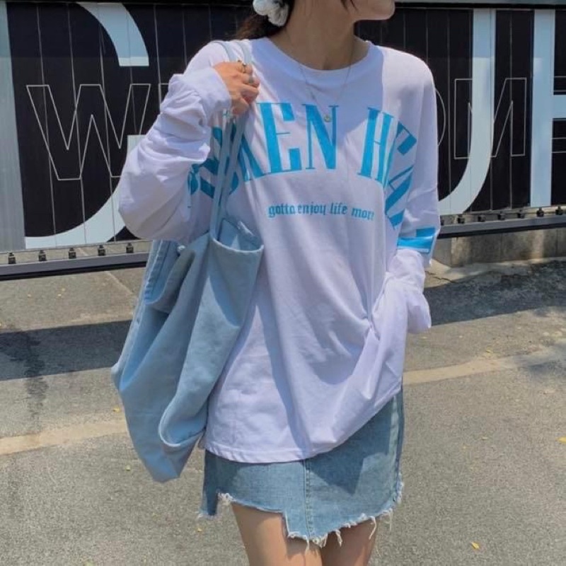 Áo thun tay dài cánh dơi nữ oversize form rộng giấu quần - Order taobao quảng châu