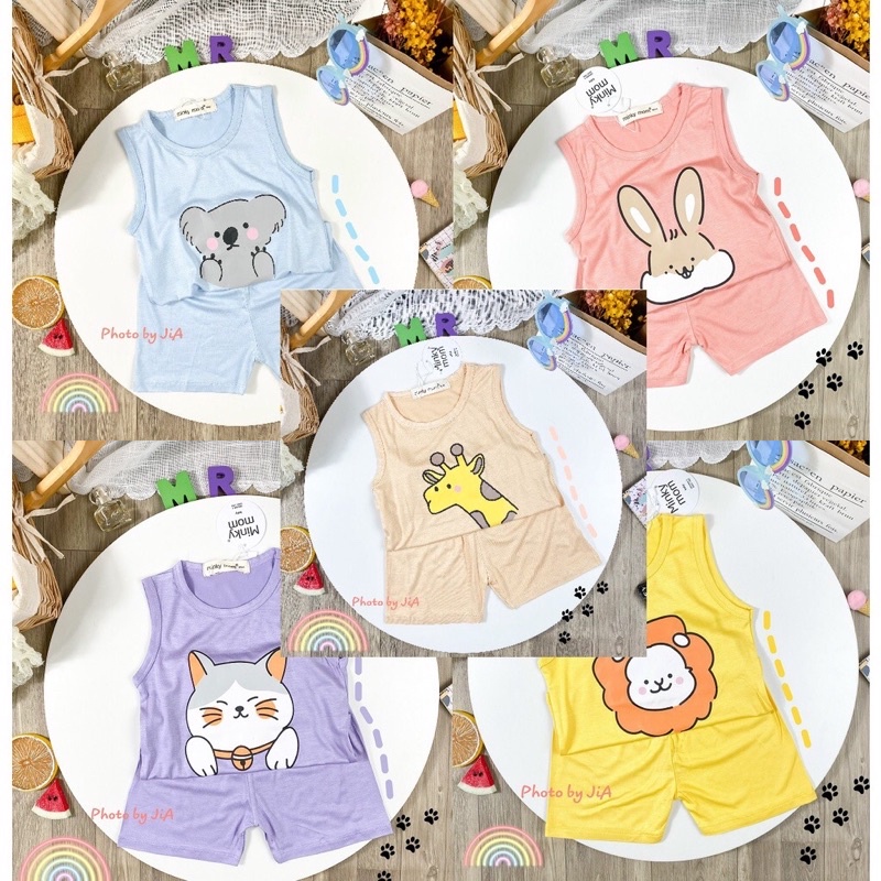 Bộ ba lỗ thun lạnh minkymom in hình thú cho bé