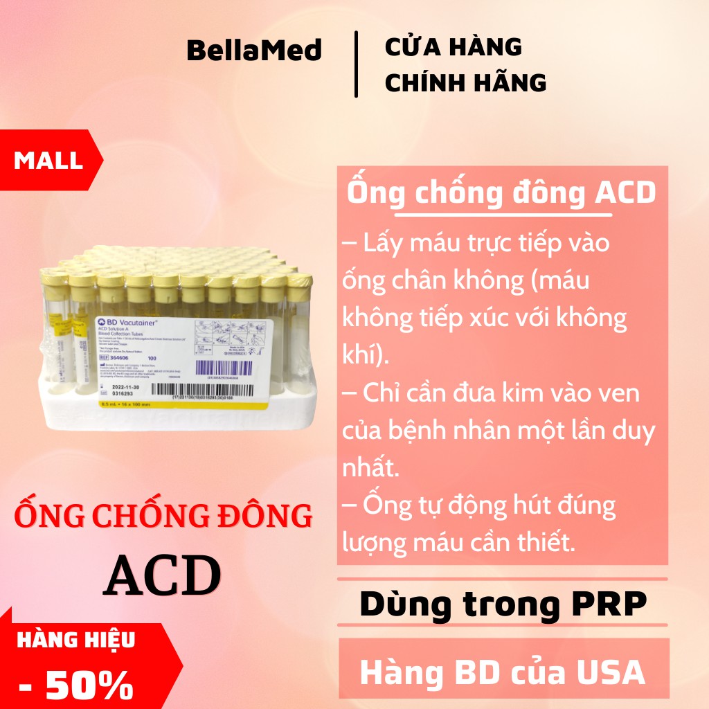 tách lẻ 1 ống Ống nghiệm ACD dùng lấy máu chân không trong PRP 8,5ml