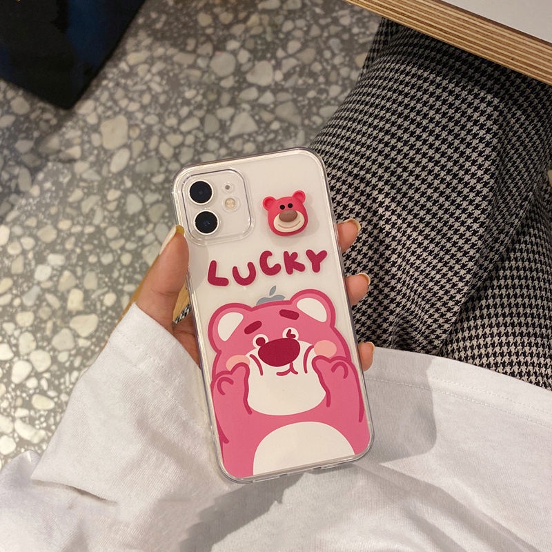 Ốp Điện Thoại Hình Gấu Và Dâu Tây Xinh Xắn Cho iPhone 11 / 12pro / xsmax / xr / 13 / 6 / 7 / 8