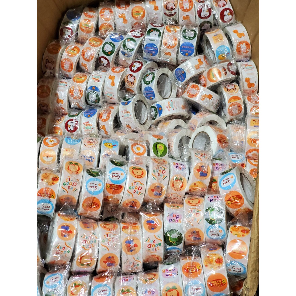 Cuộn tem THANK YOU 500 miếng chibi nhiều hình cute - shopliam