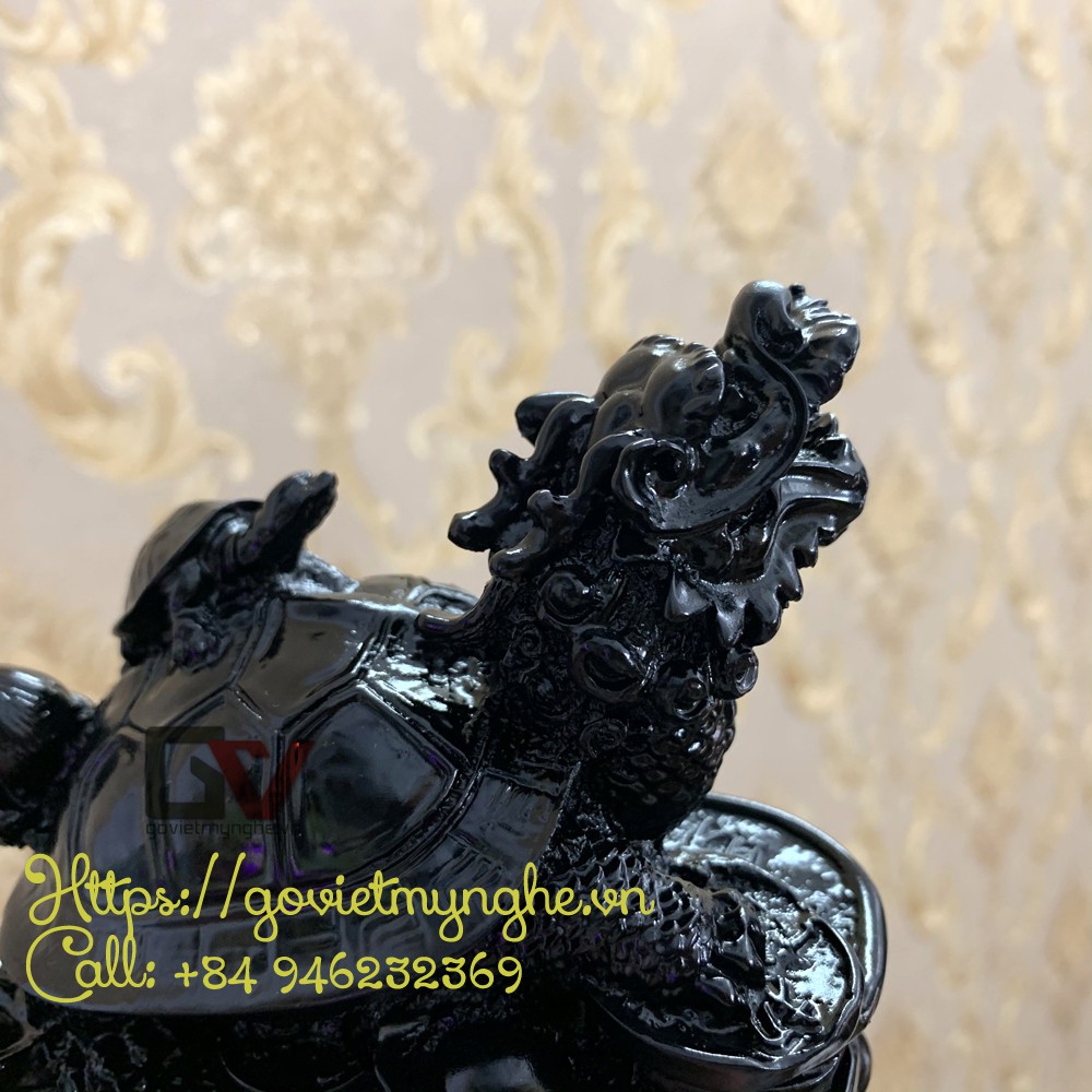 Tượng đá long quy _ Rùa đầu rồng trang trí phong thủy - Long quy cõng rùa con - Cao 10cm - Màu Đen Tuyền
