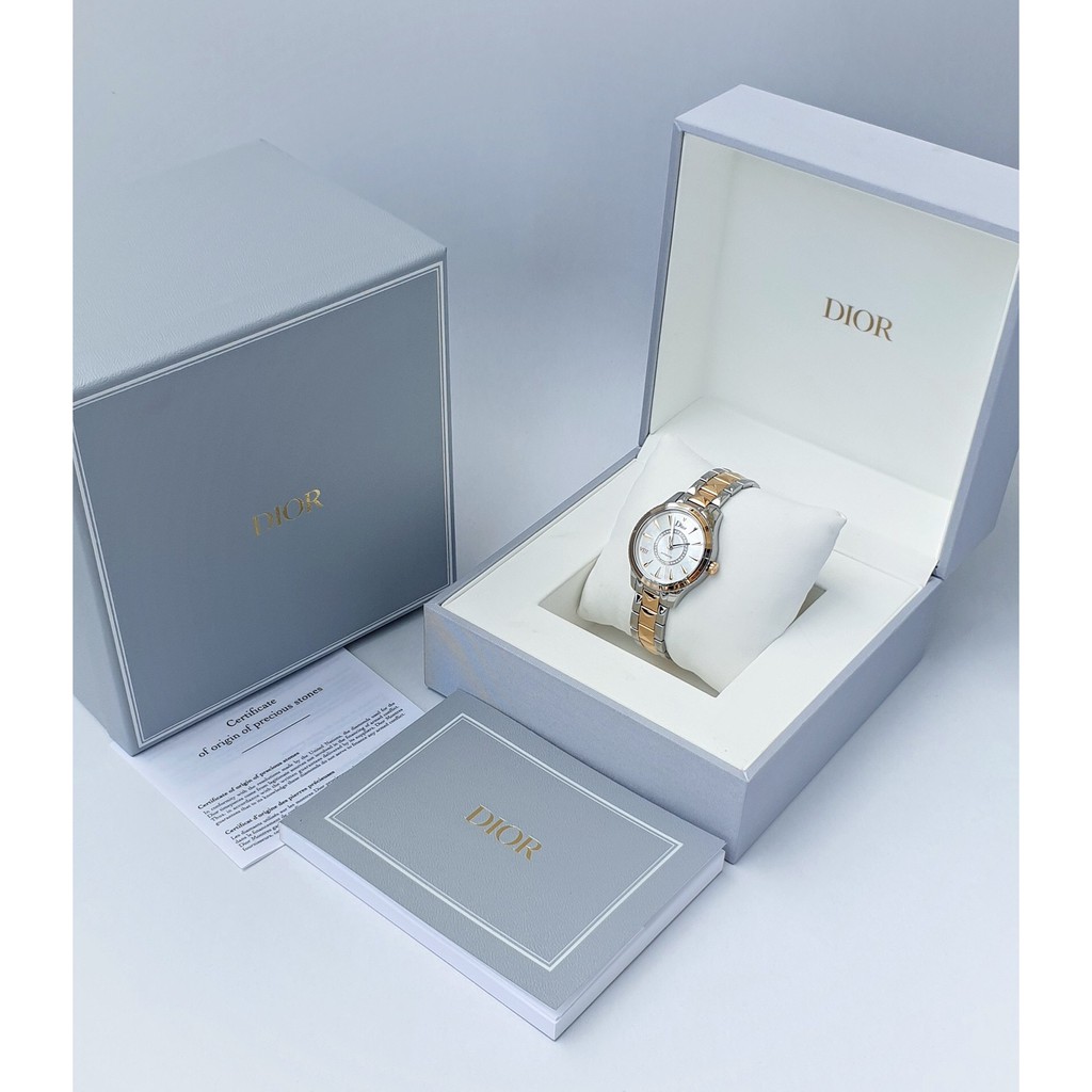 Đồng hồ nữ chính hãng Dior - Máy cơ tự động - Kính Sapphire nguyên khối - Vỏ dây demi vàng 18k