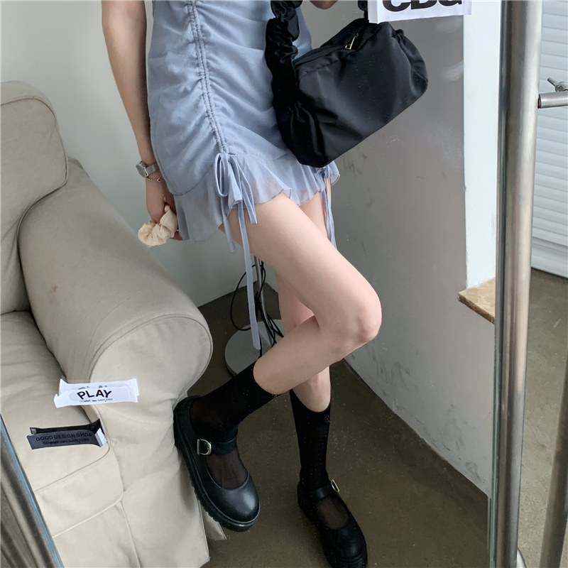 Xiaozhainv Đầm chiffon tay ngắn cổ vuông phong cách Hàn Quốc trẻ trung thời trang cho nữ | BigBuy360 - bigbuy360.vn