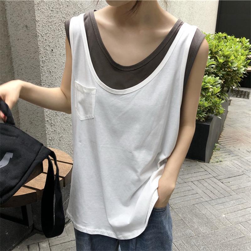Áo Thun Sát Nách Giả Hai Lớp Form Rộng Phong Cách Hàn Quốc Thời Trang Mùa Hè