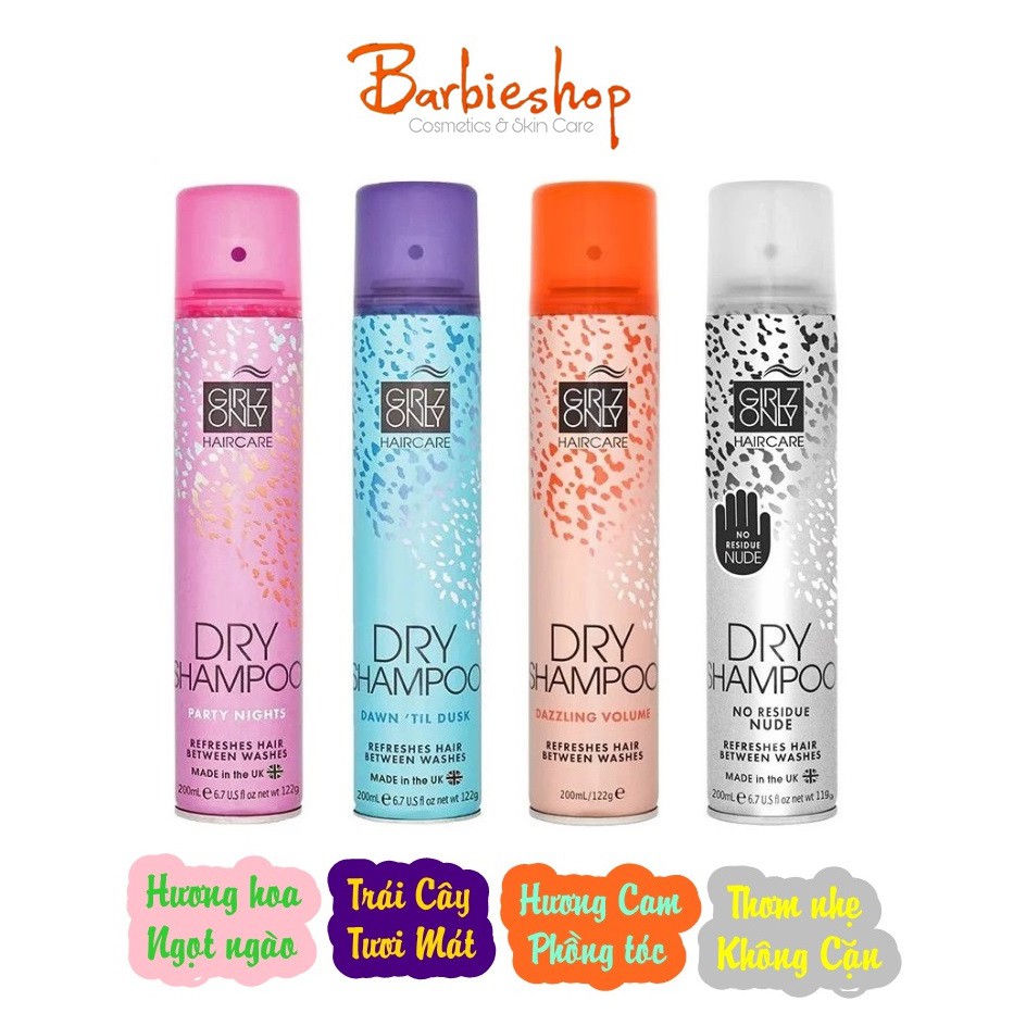 Dầu Gội Khô Girlz Only Dry Shampoo 200ml có đủ 4 mùi (date 23)