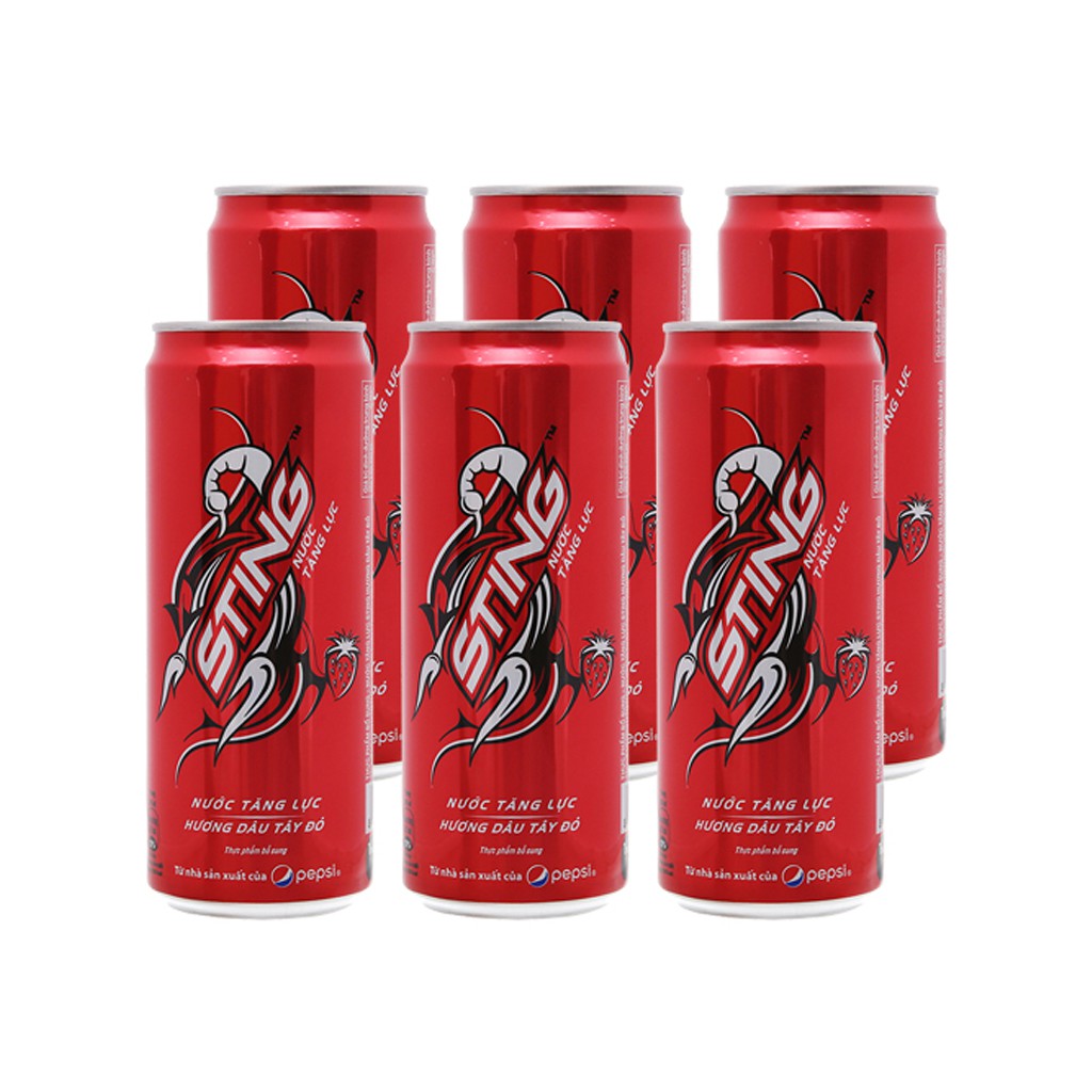 6 lon nước tăng lực Sting hương dâu 330ml hsd 2021