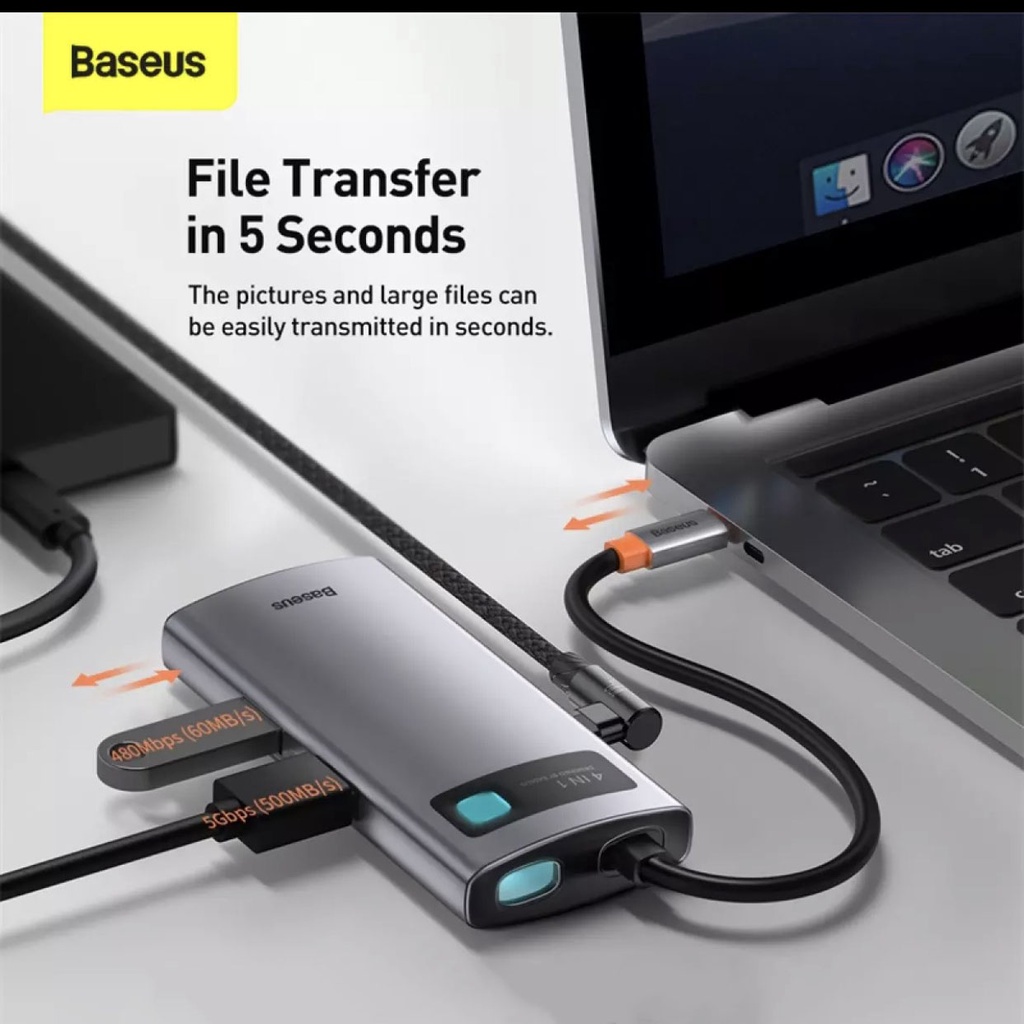 Bộ Hub chuyển Type C Baseus 4 in 1 cho Laptop Metal Gleam ( Type-C to HDMI/ USB3.0/ PD 100)