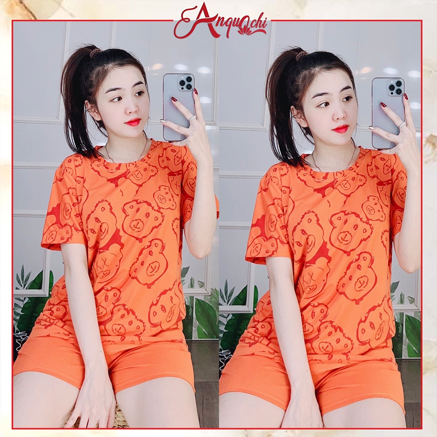 Đồ Bộ Nữ Mặc Nhà Anquachi Gấu Đẹp Thun Cotton Nữ Mặc Ngủ Ở Nhà Dễ Thương Quần Dùi Cute A071