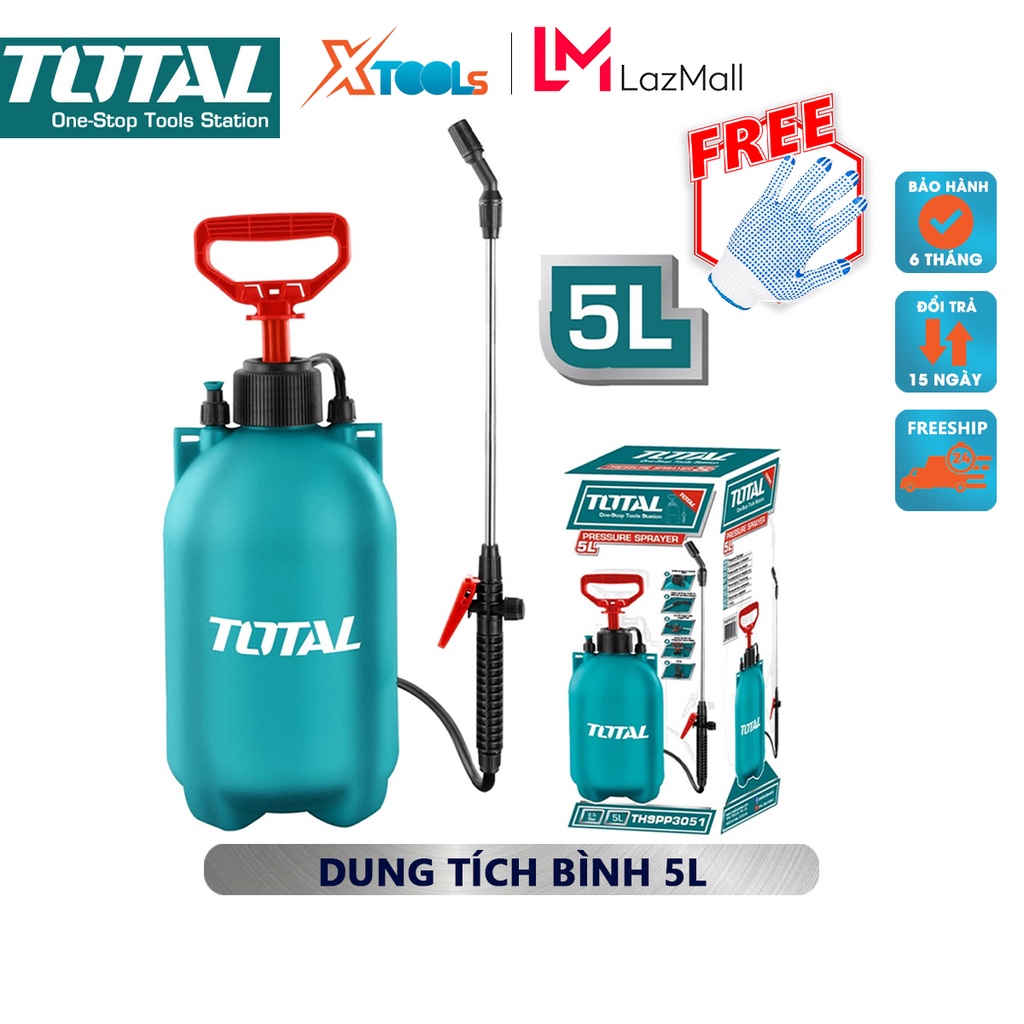 Bình xịt 5l TOTAL THSPP3051 | Bình xịt tưới cây Dung tích bình xịt: 5L Cần bơm bằng nhôm dùng để tưới cây và phun thuốc