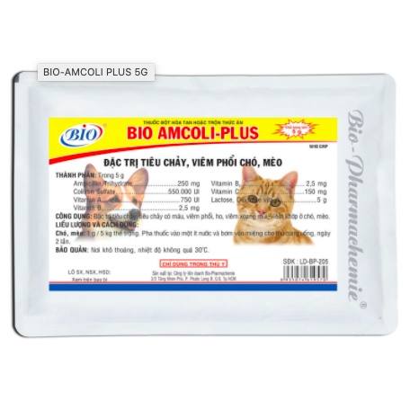 Bột hòa tan đặc trị viêm phổi, tiêu chảy cho chó mèo BIO AMCOLI PLUS