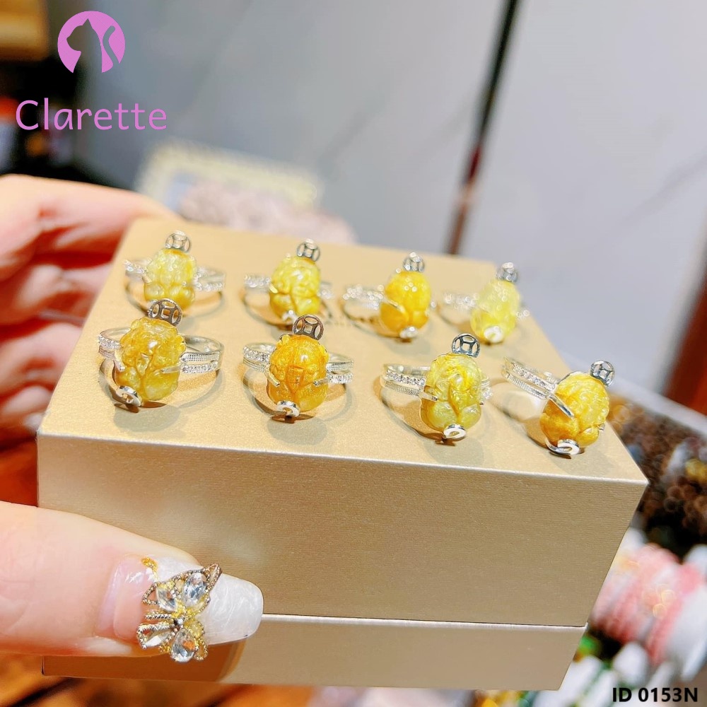 Nhẫn bạc tỳ hưu đá ttóc vàng Clarette 0153N
