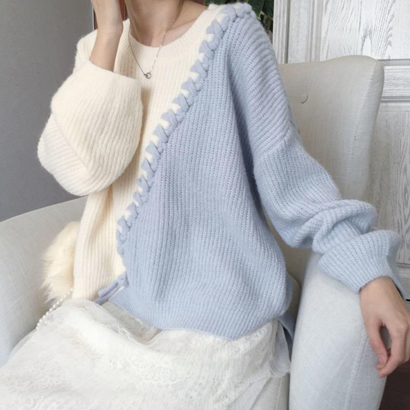 [LININ] Áo Sweater Dệt Kim Mềm Mại Màu Xanh Dương Phong Cách Mới Thanh Lịch Cho Nữ