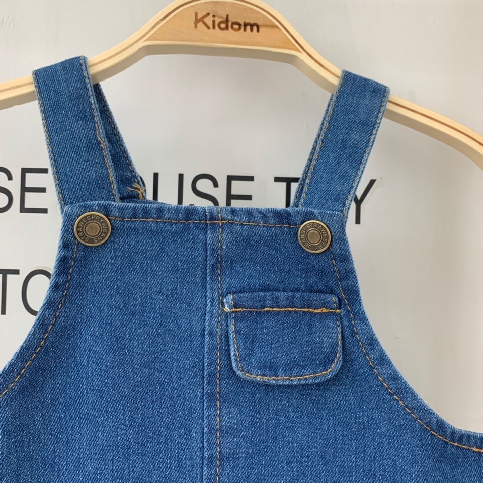 Đầm Yếm Denim Dáng Suông Có Túi Phong Cách Hàn Quốc Cho Bé Gái
