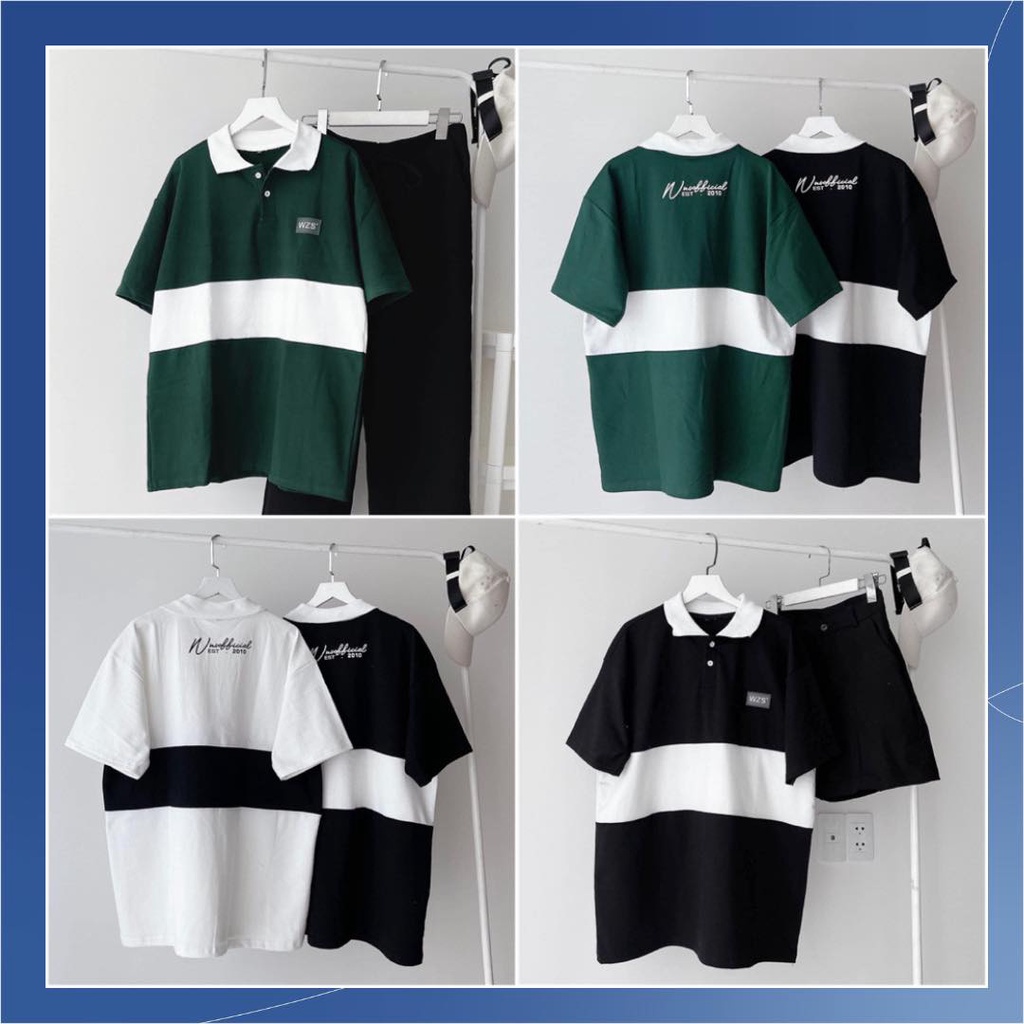 Áo Thun Polo Unisex WZS màu XANH LÁ form rộng ✳️ Chất thun da cá form nam nữ unisex/Áo thun có cổ Jejul
