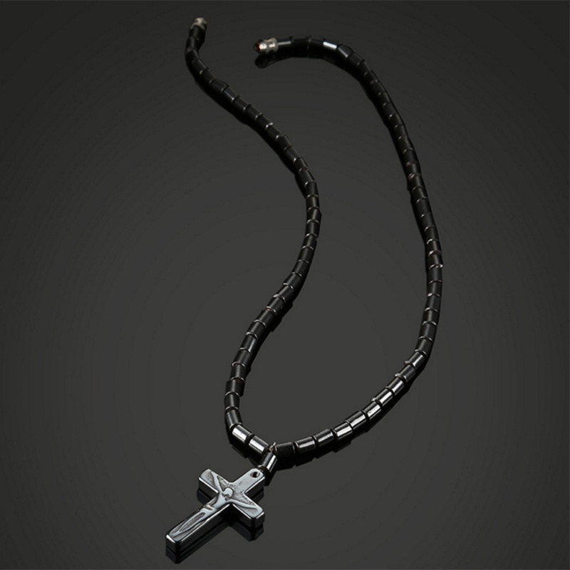 Vòng cổ đá Hematite từ tính hình chữ thập 10MK tốt cho sức khỏe