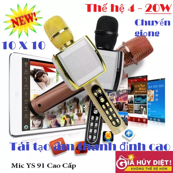 Micro Karaoke YS-91, Kèm Loa, Bluetooth Tích Hợp, Loa Bass Trầm- âm lượng lớn