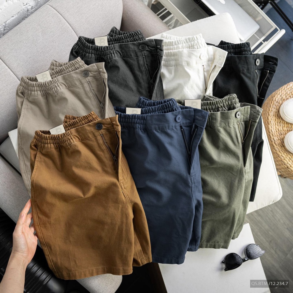 Quần short lửng kaki nam, chất vải kaki co giãn, lưng chun mặc thoải mái 2347