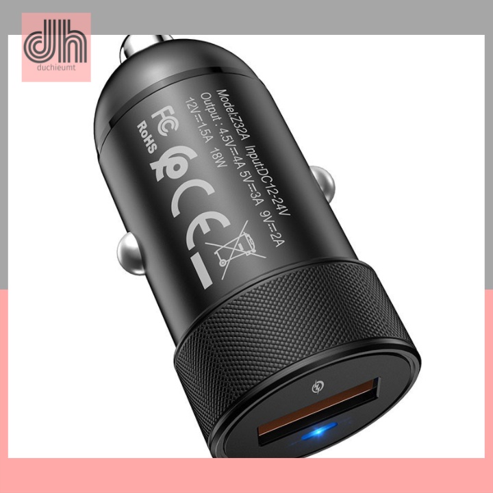Tẩu sạc điện thoại nhanh 18w trên xe hơi ô tô Hoco Z32A