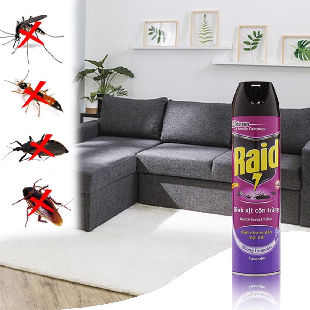 Bình xịt côn trùng Raid chai 600ml hương hoa tặng kèm 100ml