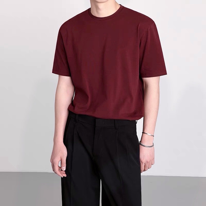 Áo thun nam trơn ngắn tay vải cotton cổ bo tròn thương hiệu RYAN form rộng phong cách Hàn Quốc