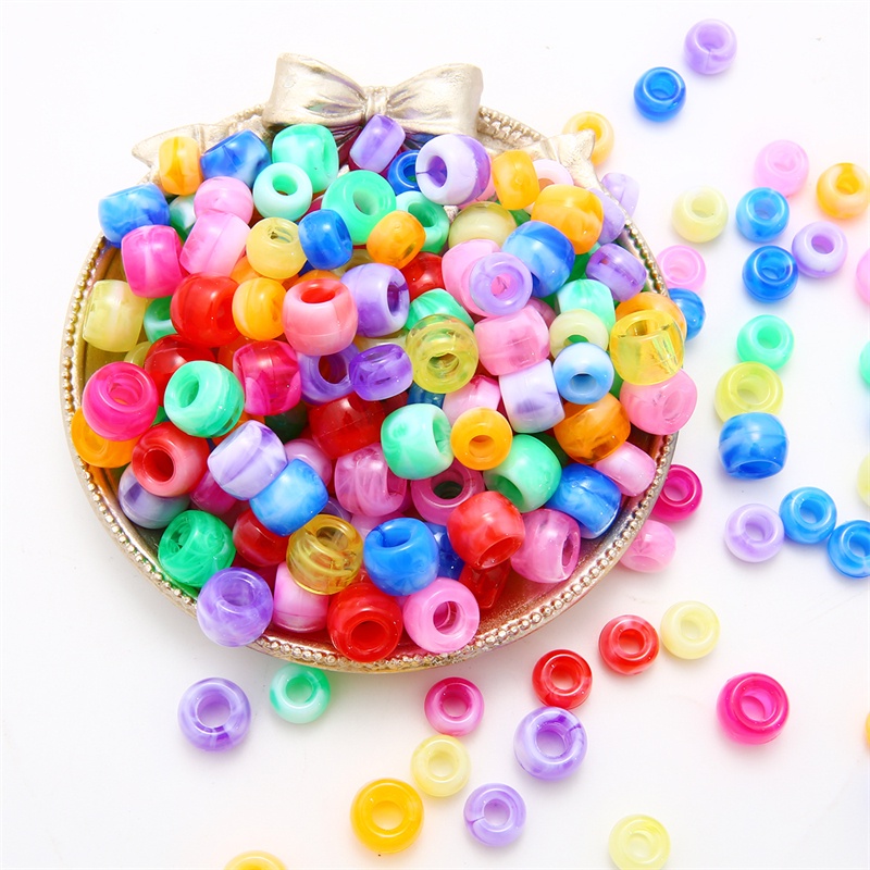 100 Hạt xỏ làm trang sức lỗ to bằng acrylic sáng bóng 6 * 9mm