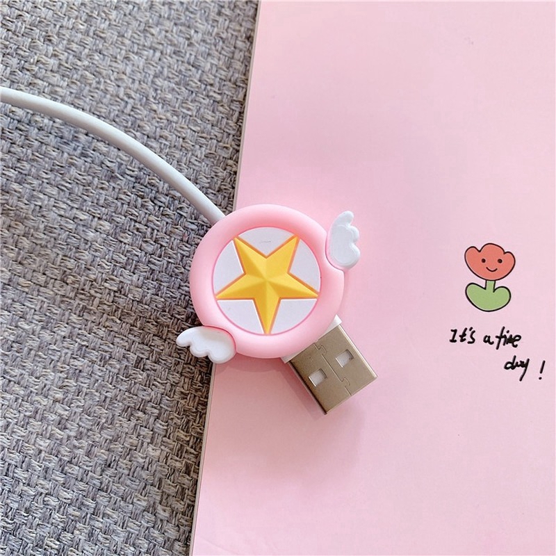 Phụ Kiện Bảo Vệ Đầu Dây Cáp Sạc USB Bằng PVC Hình Hoạt Hình Cho iPhone Samsung Huawei Xiaomi Vivo