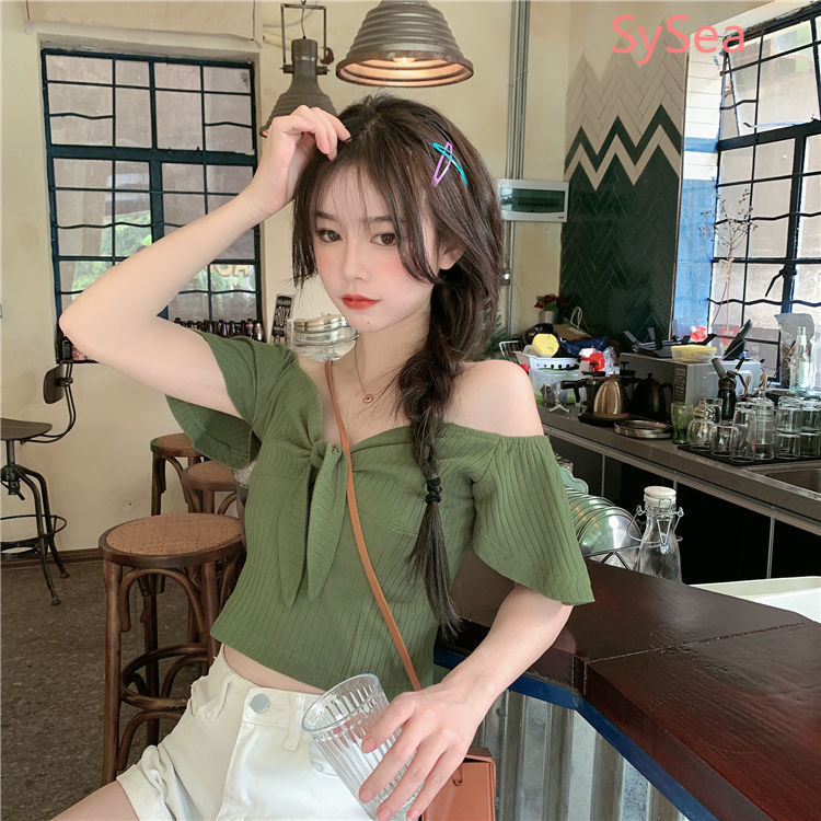 Áo Kiểu Trễ Vai Phối Nơ Thời Trang Mùa Hè Cho Phái Nữ