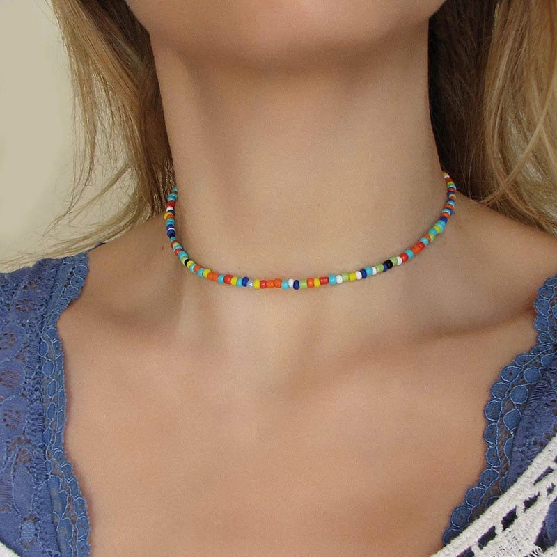 Vòng Cổ Choker Đính Hạt Nhiều Màu Phong Cách Boho Cho Nữ