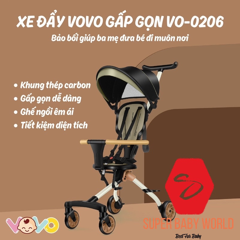 Xe đẩy vovo gấp gọn đảo chiều Vovo vo-0206 chính hãng