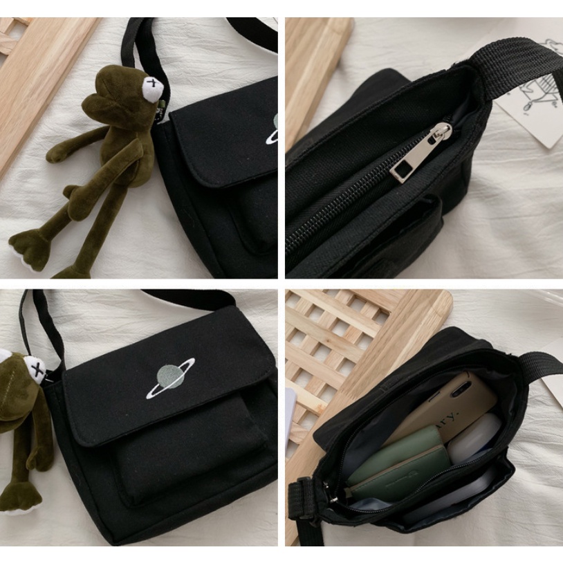Túi đeo chéo messenger vải trơn hành tinh basic thời trang Hàn Quốc cho học sinh sinh viên