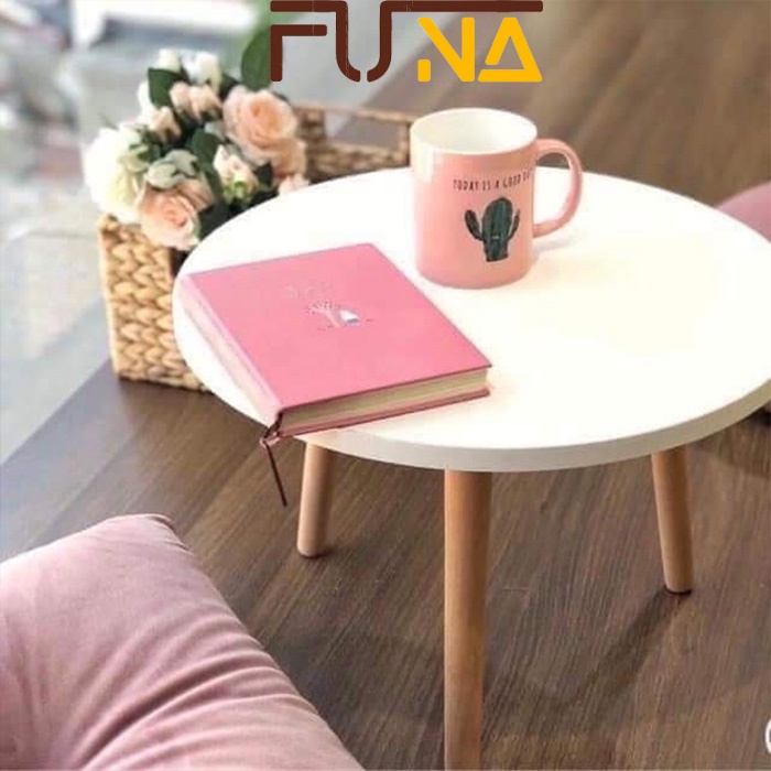 Bàn trà sofa tròn bệt, bàn tròn cafe, decor chân gỗ sồi tự nhiên( nhiều mầu sắc)