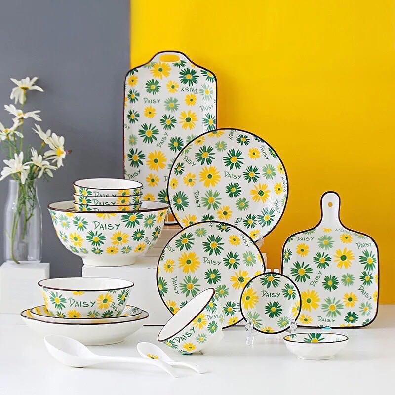 Bộ đồ ăn trái cây 19 món, bộ bát đĩa đầy đủ cho gia đình chất liệu sứ sạch