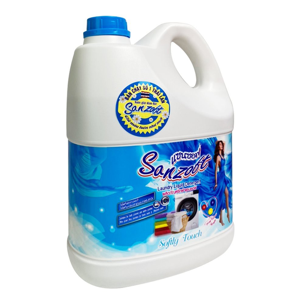 Nước giặt xả đậm đặc SANZOFT ngát hương hoa ly tươi mát Thái Lan 3500ml - can trắng xanh - Softy Touch