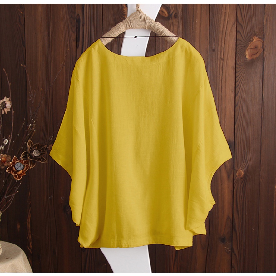 Áo kiểu nữ Hàn Quốc cánh dơi Thu Hà form rộng bigsize giấu bụng che khuyết điểm, chất liệu đũi mềm mát AKH.36