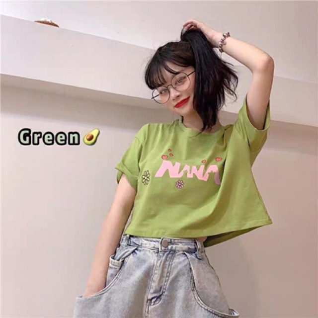 (Ảnh thật)☘️☘️Áo croptop tay ngắn NANA 4 màu(tím/xanh/trắng/cam đất)