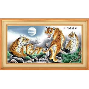 Tranh gắn đá toàn bộ - tranh treo phong thủy hình 5 con hổ